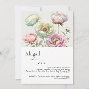 Convites Peônias em Aquarela Vintage Casamento Moderno