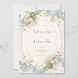 Convites Peônias Florais Azuis Casamento Romântico Elegante