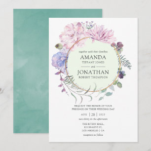 Convites Peônias Florais Geométricas Pastel Casamento