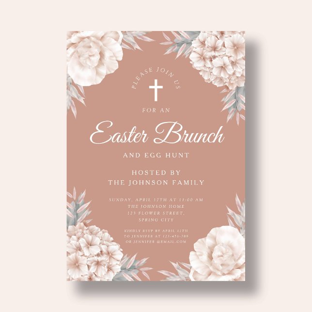 Convites Peonias Florais Páscoa Cruzada Religiosa Brunch (Floral Peonies Religious Cross Easter Brunch Invitation)