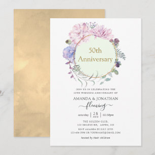 Convites Peônias Geométricas Pastel 50º Aniversário de Casa
