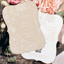 Convites Peônias Ivory Delicadas para Casamento Romântico