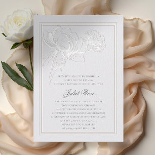 Convites Peônias Marfim Formal Elegante Quadro Moderno Bati