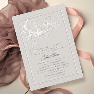 Convites Peônias Moldura Elegante Moderna Floral Ecru Batis