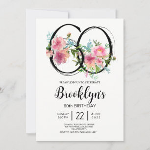 Convites Peônias Rosa Aniversário de 60 anos