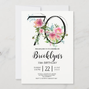 Convites Peônias Rosa Aniversário de 70 anos