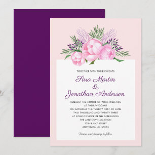 Convites Pêonias Rosa Aquarela   Casamento