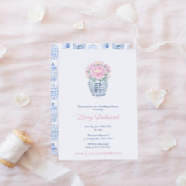 Convites Peônias Rosa Banho de Noiva Preppy Vaso Azul e Bra