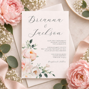 Convites Peônias Rosa Choque Elegante Casamento Floral
