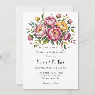 Convites Pêonias Rosa e Celebração de Casamento Floral Amar