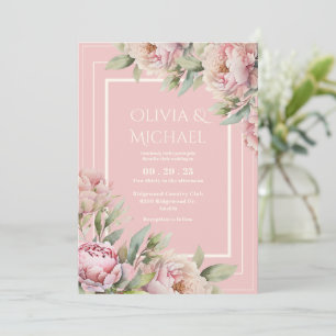 Convites Peônias Rosa Elegante Casamento Floral
