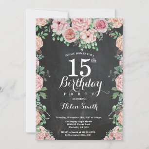Convites Peônias Rosa Floral Aniversário de 15 anos Quadro