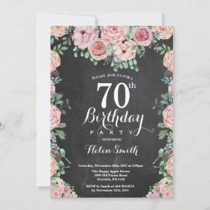 Convites Peônias Rosa Floral Aniversário de 70 anos Quadro