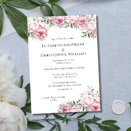 Convites Peônias Rosa Floral Flores Aquarela Casamento