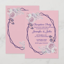 Convites Peônias Rosa Quadro Geométrico Roxo Recepção