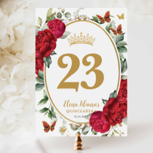 Convites Peônias Vermelhas Boho Número da Mesa Floral Quinc