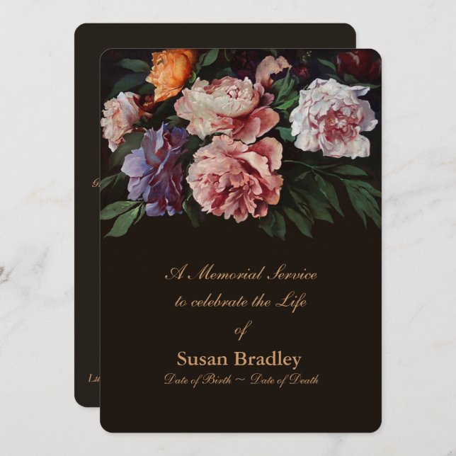 Convites Peonies Floral Painting 2 Memorial (Frente/Verso)