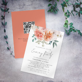 Convites Peonies Peach Coral Código Qr Partido de Casamento
