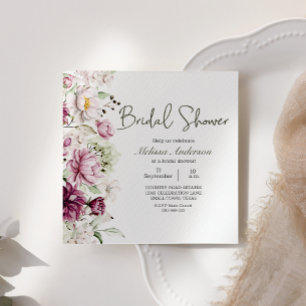 Convites Peonies Pink Burgundy Chá de panela Floral