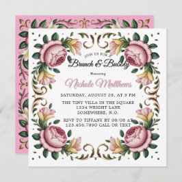 Convites Peonies rosa Rococo Frame Brunch e Bubble