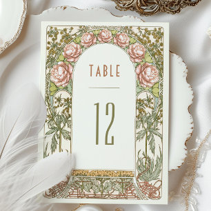 Convites Peonies Table Numbers Vintage Art Nouveau Wedding