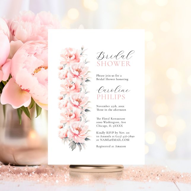 Convites Peônimos Florais Exclusivos CHÁ DE PANELA Rosa Esb (Unique Floral Peonies Blush Pink BRIDAL SHOWER Invitation)