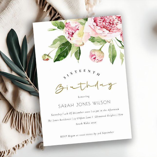Convites Peônio Floral Suave Com 16 Anos De Idade, Doce (Criador carregado)