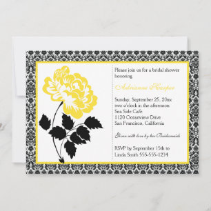 Convites Peony Amarelo com Chá de panela Black Damask
