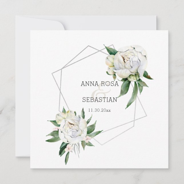 Convites *~* PEONY AR15 Flaoral QR RSVP Frame Wedding (Frente)