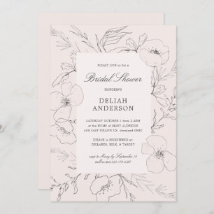 Convites Peony Blush Chá de panela Floral de Peony Esboçado