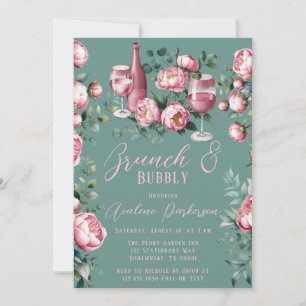 Convites Peony Buquê em Watercolor Brunch e Bubble