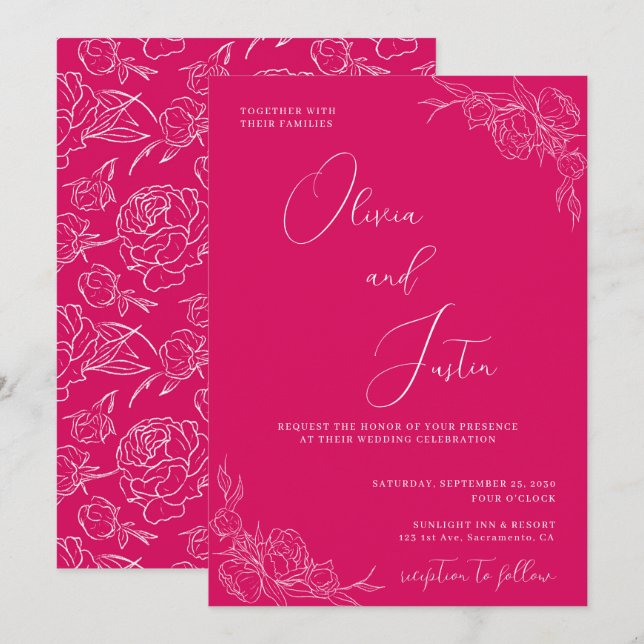 Convites Peony Elegance Wedding (Frente/Verso)