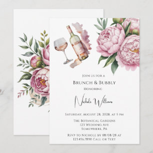 Convites Peony Floral Brunch e Bubble