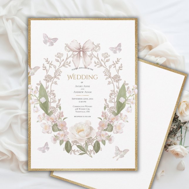 Convites Peony Floral Vintage Wedding (Criador carregado)