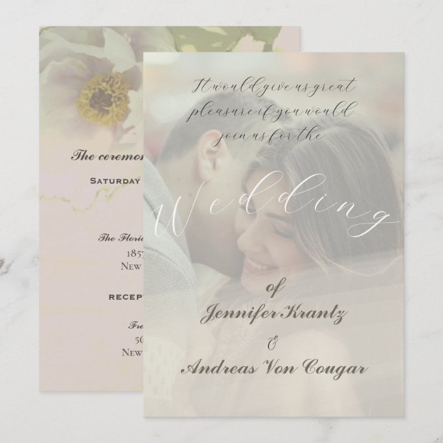 Convites Peony Floral Wedding & Photo Invite (Frente/Verso)