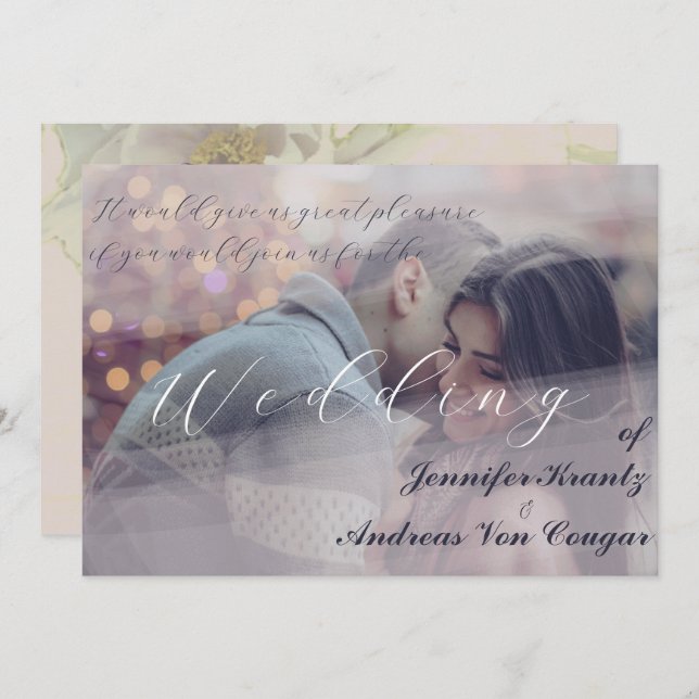 Convites Peony Floral Wedding & Photo Invite (Frente/Verso)