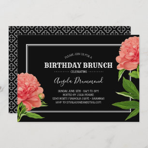 Convites Peony Flower Birthday Brunch Black