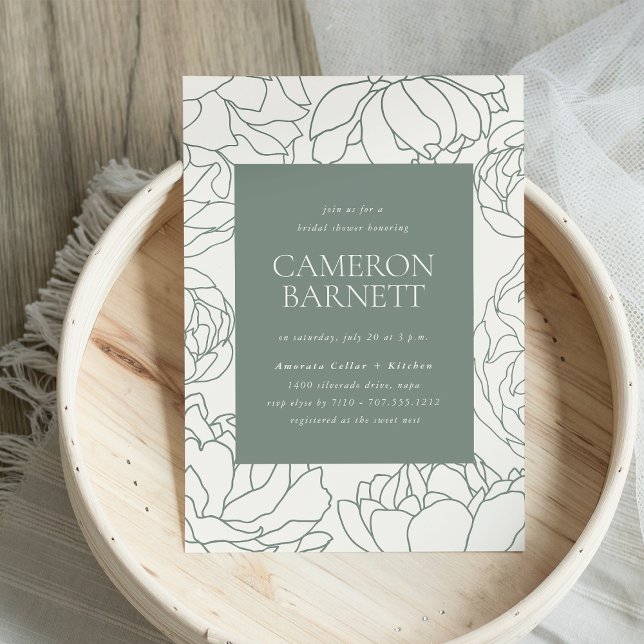 Convites Peony Garden Sage Green Floral Chá de panela (Criador carregado)