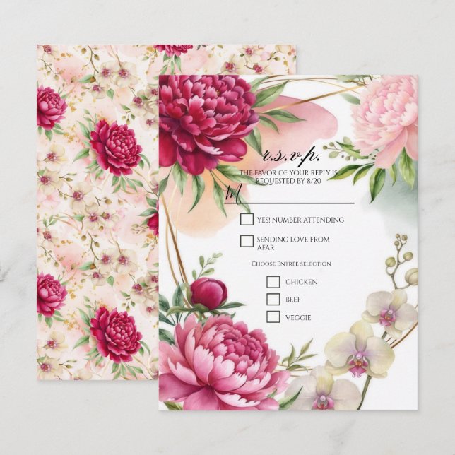 Convites Peony & Orchid Garden Casamento Glamour Floral R.S (Frente/Verso)