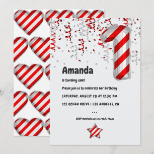 Convites Peppermint Candy Cane Balão 1rua Xmas Aniversári