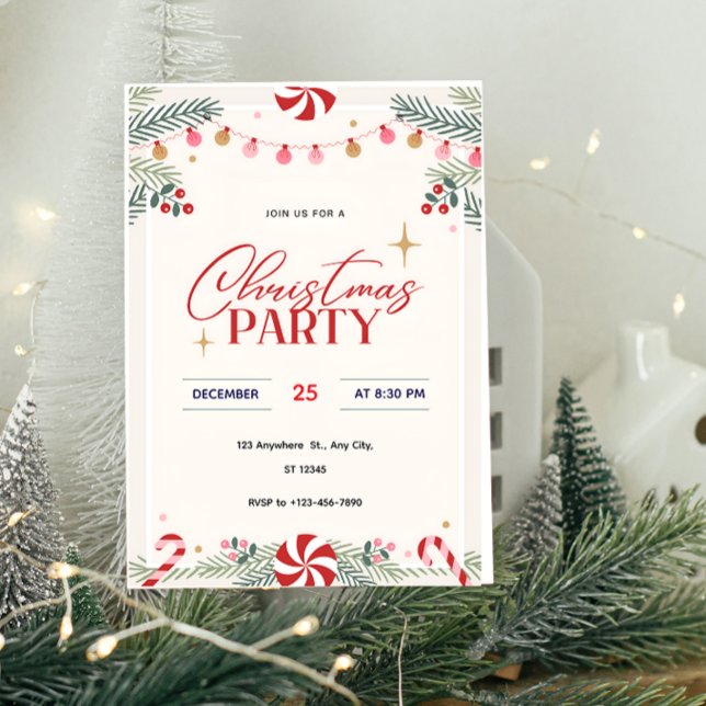 Convites Peppermint Christmas Party Invitation  (Criador carregado)