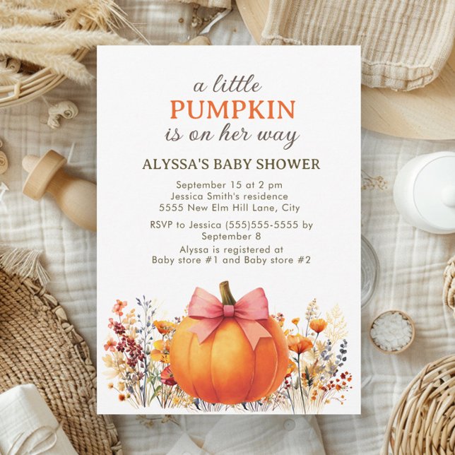 Convites Pequena Abóbora a Caminho Churrasco de Bebê de Out (Little pumpkin baby girl shower invitation)