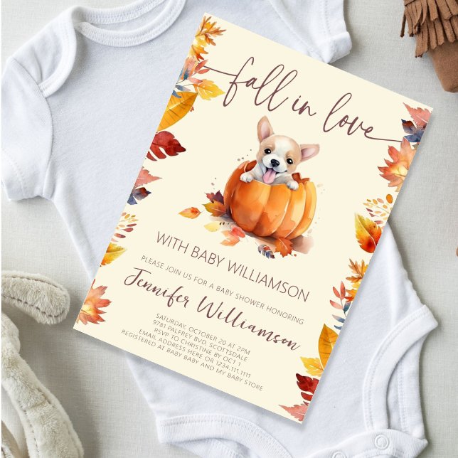 Convites Pequena abóbora cai no Chá de fraldas de amor (Cute Little Pumpkin Puppy Fall Baby Shower Invitation
)