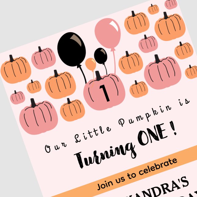 Convites Pequena Abóbora Fazendo um Aniversário de Hallowee (Halloween-1st-Birthday-Invitation-Little-Pumpkin-Turning-one-pink-1)