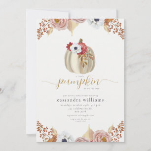 Convites Pequena Abóbora Outono Floral Aquarela Chá de Bebê