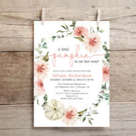Convites Pequena abóbora queda pincelada verde-floral rosa