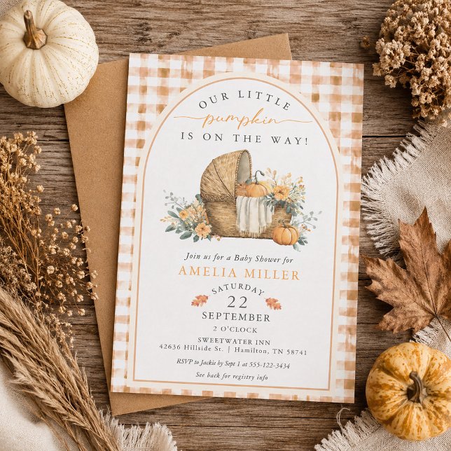 Convites Pequena Abóbora Rústica a Caminho Chuveiro de Bebê (Rustic Little Pumpkin on the Way Fall Baby Shower Invitation)
