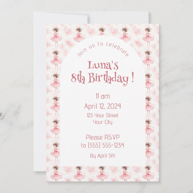 Convites Pequena Ballerina #3 - Brunette Girl (Frente)