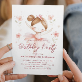 Convites Pequena Ballerina e Flores Festa de aniversário Ro