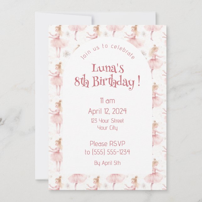 Convites Pequena Ballerina nº 9 - Loura (Frente)